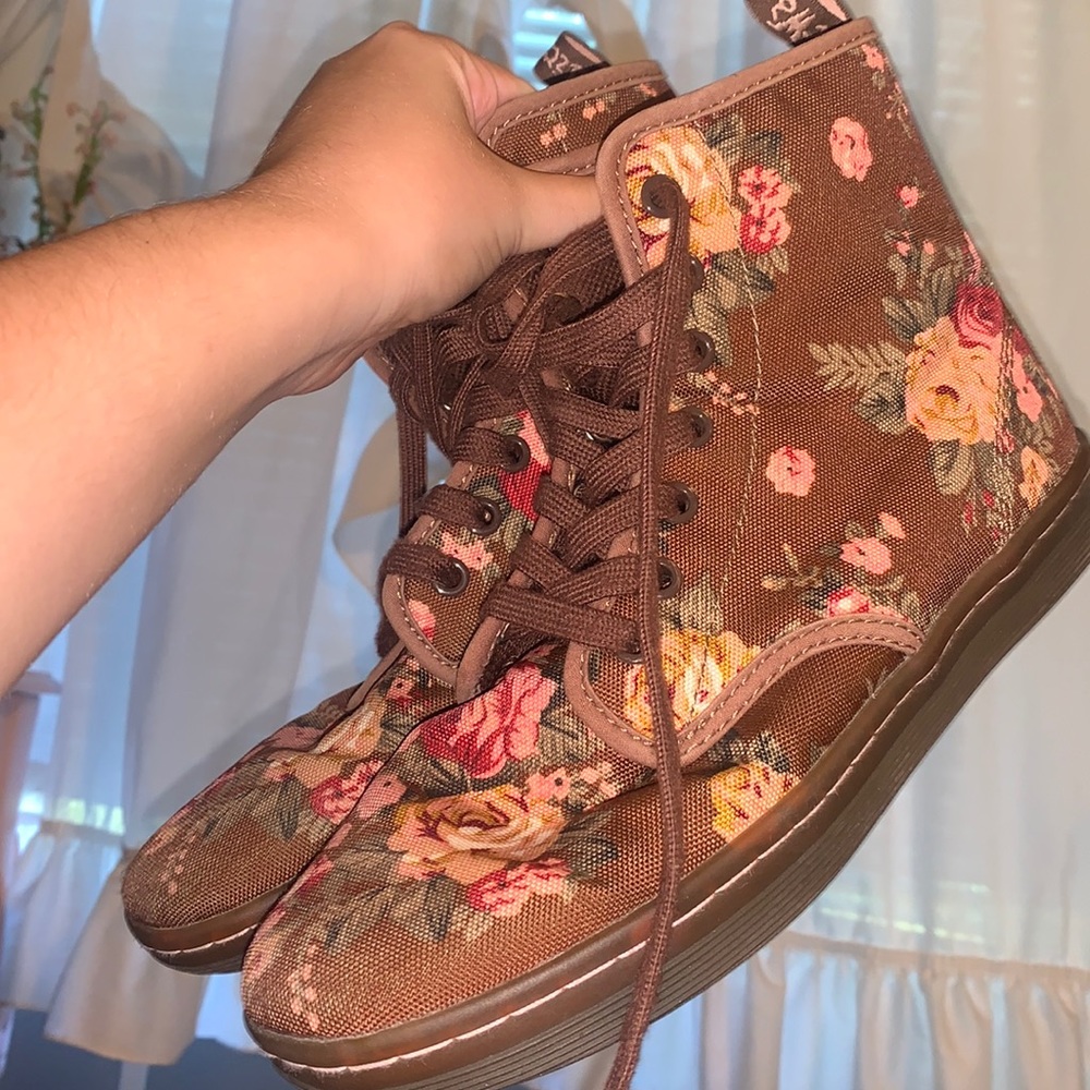 Dr Martens Brown Floral Canvas Boots